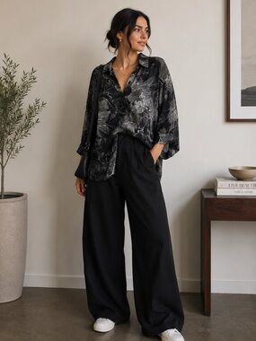 Lotus Eaters Floral Silk Blend Button Down Top